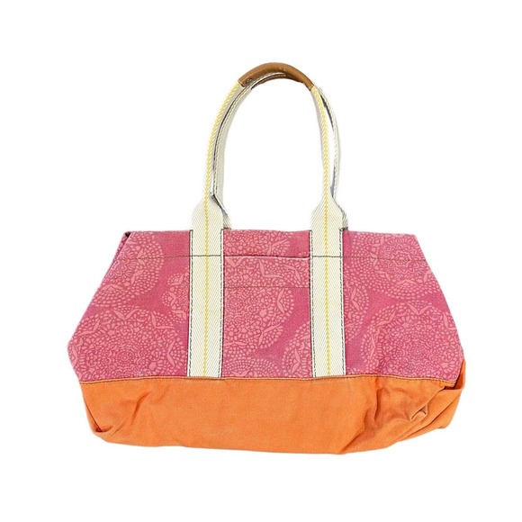 Fossil Lena Canvas Pink Orange Large Double Handles Tote Bag Overnight Carry All - Picture 5 of 16